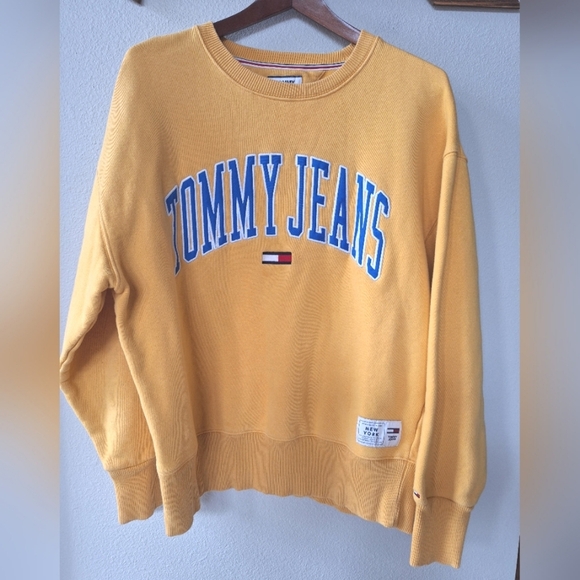 Tommy Jeans Streetwear Yellow Embroidered Sweatshirt Mens Size L - Picture 1 of 7